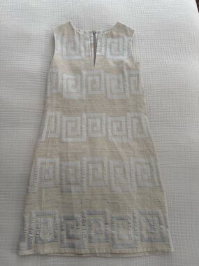 Tory Burch Cream Shift Dress with White Geometric Motif